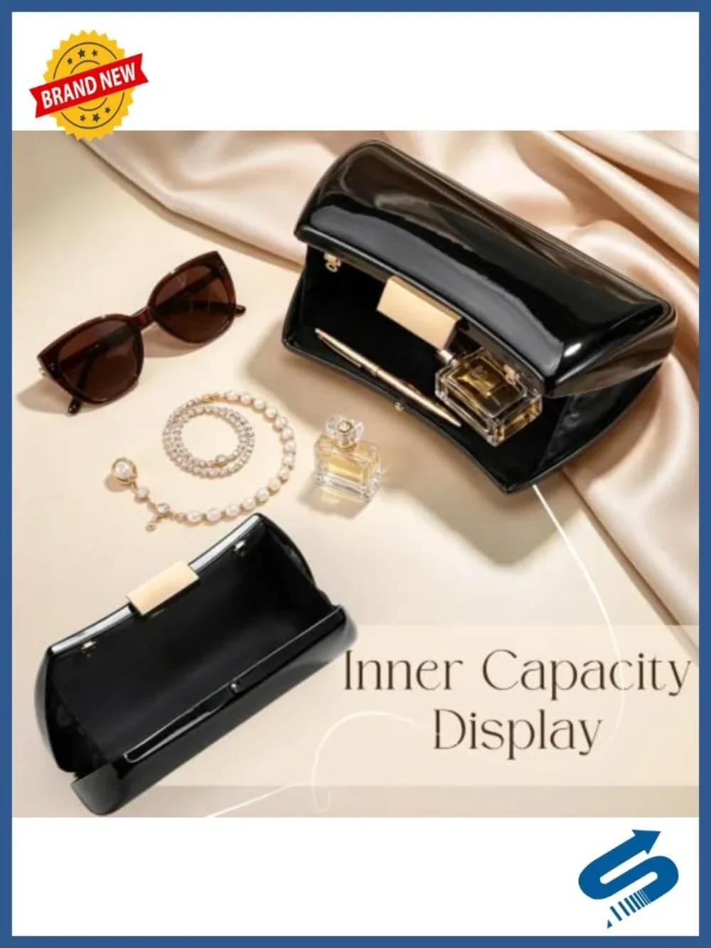 Trapezoid PU Leather Evening Clutch with Detachable Chain Strap